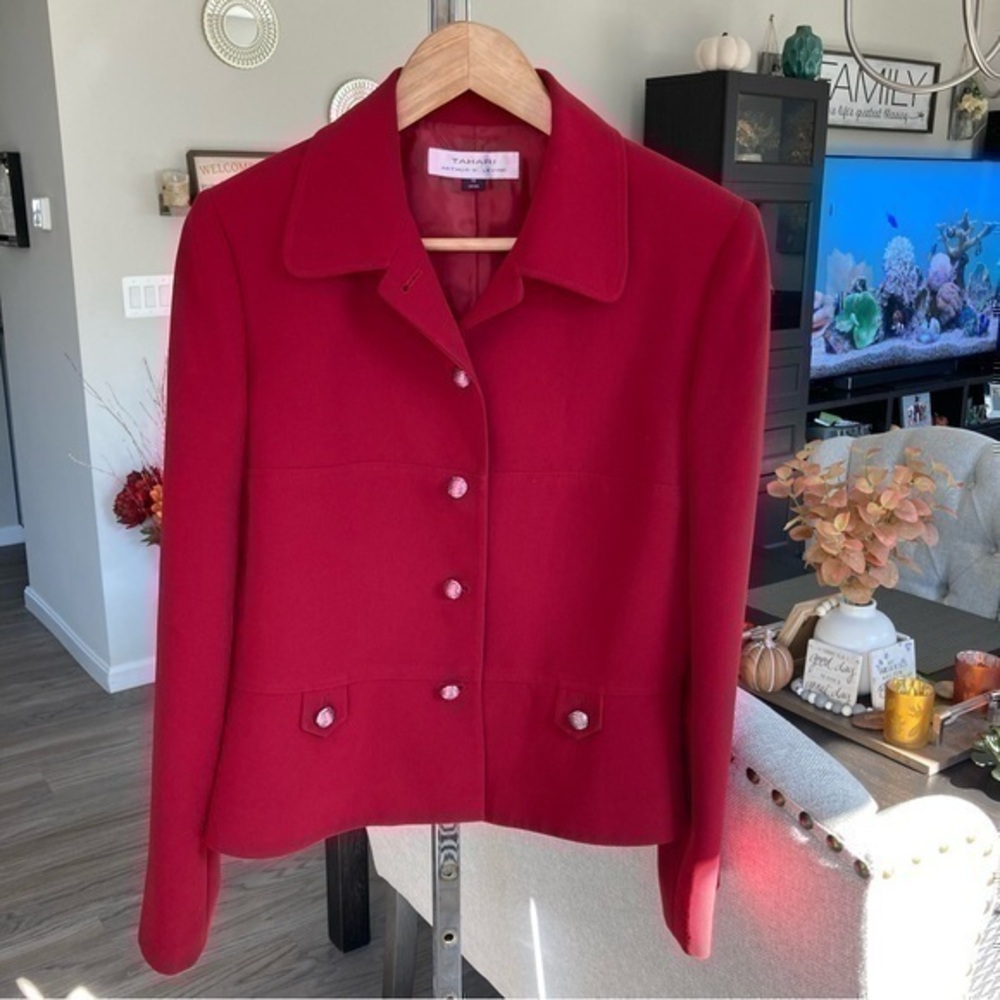 💋Tahari red suit career blazer jacket 🧥10 worn 2x